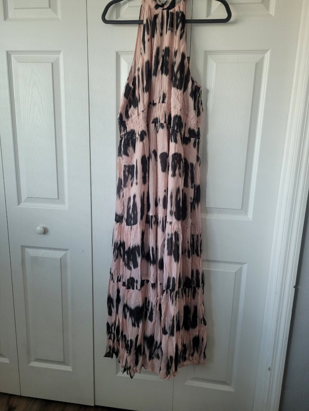 NWT ANTHROPOLOGIE Somerset Maxi Halter Edition Ruffle Chiffon Neutral Motif‎ LRG - Picture 5 of 7
